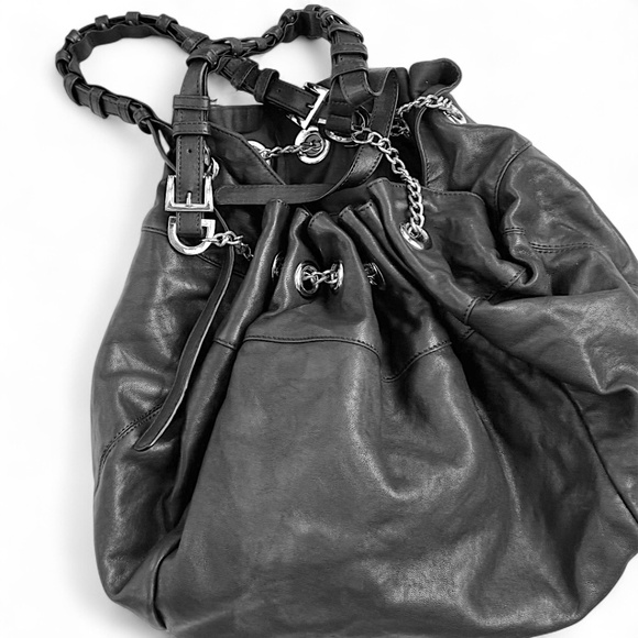 Pour La Victoire Black Leather Hobo Drawstring Oversized Bag - Picture 4 of 6